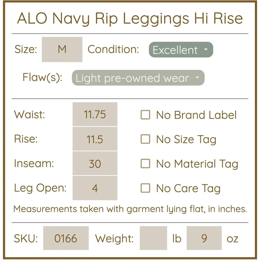 Alo Yoga Womens Ripped Warrior Leggings M Navy Blue High Rise Laser Cut Yoga Gym